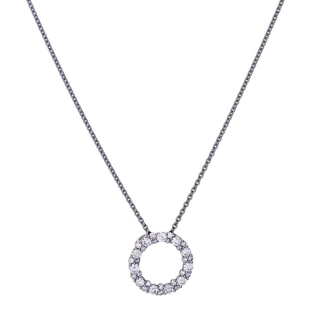 Circle pendant in white gold with round diamonds