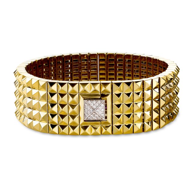 Rock and Diamonds bracelet in yellow gold with white diamonds