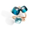 NUDO rings in rosé and white gold with diamonds and London blue Topaz