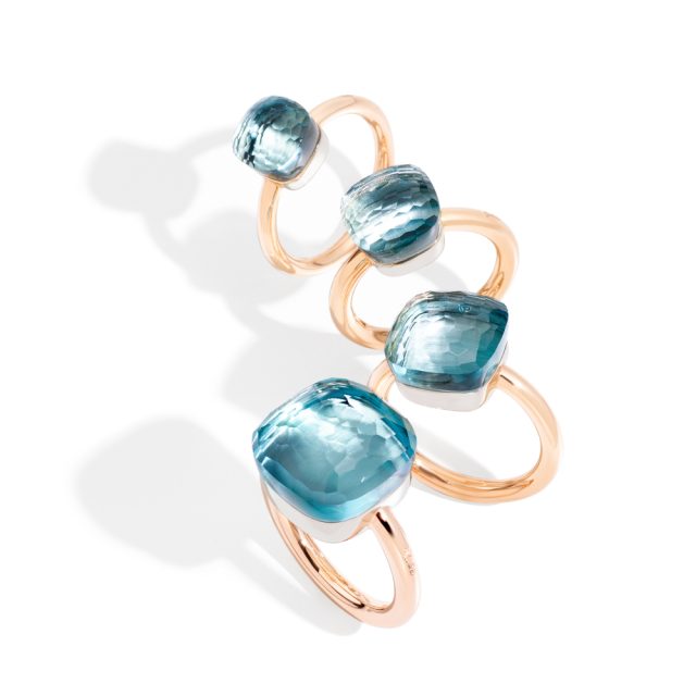 NUDO rings in rosé gold with blue topaz