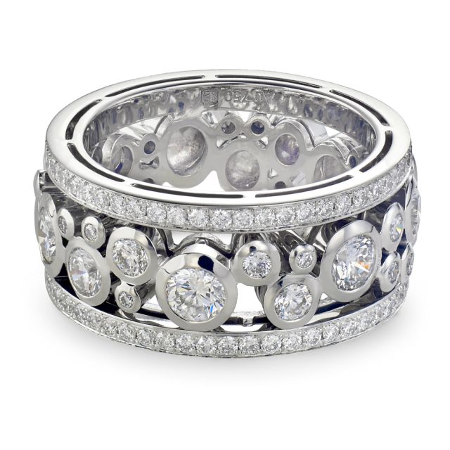 Wide diamond ring in white gold