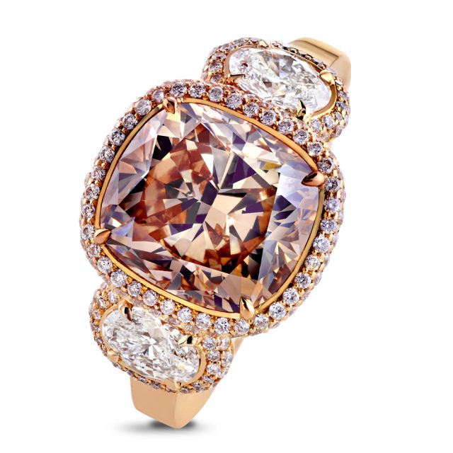 Diamantring i roségull med champagnefarget diamant