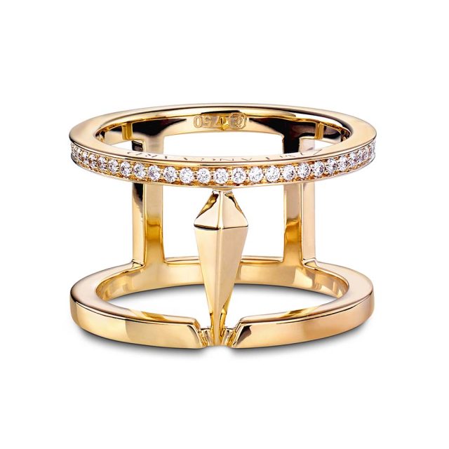 SPEAR dobbelring i gult gull med diamanter