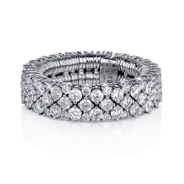 Elastisk ring i hvitt gull med diamanter