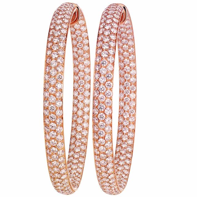Large creols in rose gold with brilliant cut diamonds