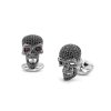 Scull cufflinks in silver with black spinel and ruby eyes