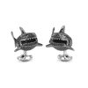 Shark cufflinks in silver with black spinel