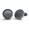 Round cufflinks in rose gold with matt black coating, carbon and rock crystal quartz