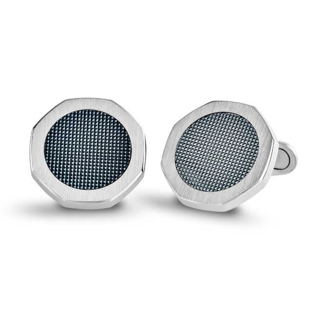 Matt finish cufflinks in white gold with ice blue Clou de Paris