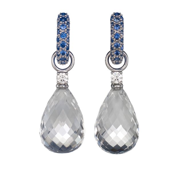 Creol earrings in white gold with diamonds and rock crystal