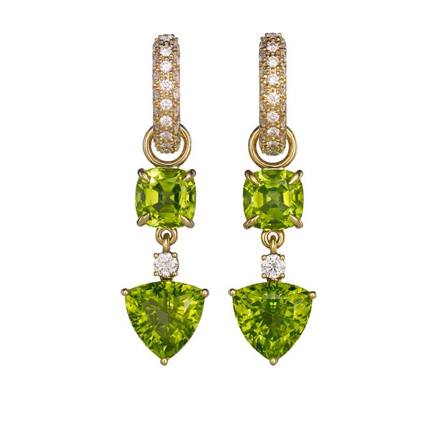 Creol earrings in yellow gold with peridots and diamonds
