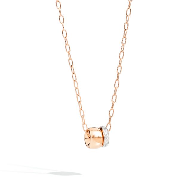 ICONICA double pendant with chain in rose gold with and without diamonds