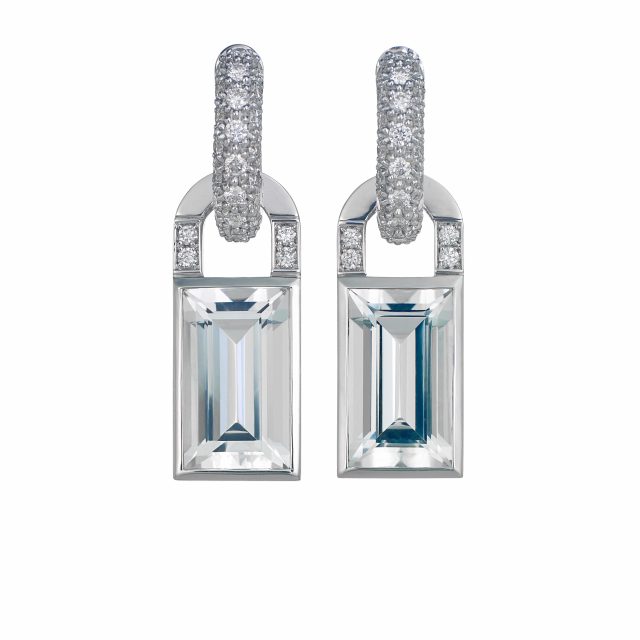 Earrings creol collection in white gold with diamonds and rock crystal