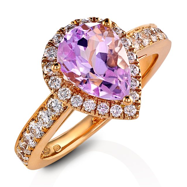 Ring i roségull med Kunsitt og diamanter