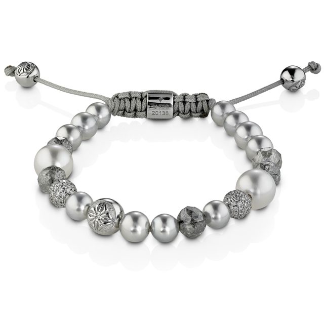 Shamballa armbånd i hvitt gull, perler og diamanter