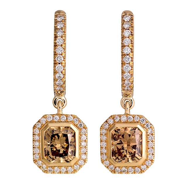 Exclusive collection earrings in rose gold with white and brown diamonds