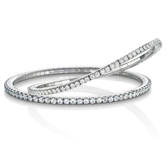 New Tennis stretch bracelets in white gold with diamonds or green sapphires