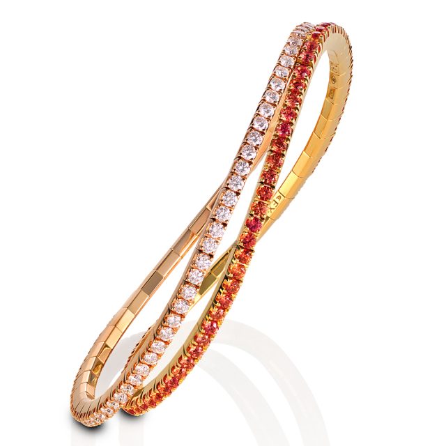 New Tennis Bracelets in yellow and rose gold with diamonds and orange sapphires