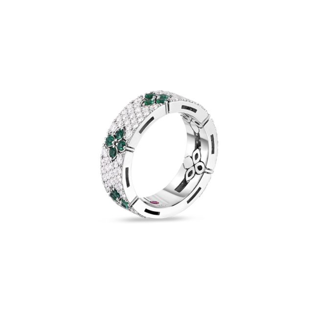 Love in Verona ring i 18kt. hvitt gull med briljanter og smaragder