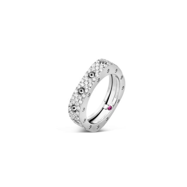 Poi Moi ring small in 18kt. white gold with diamonds