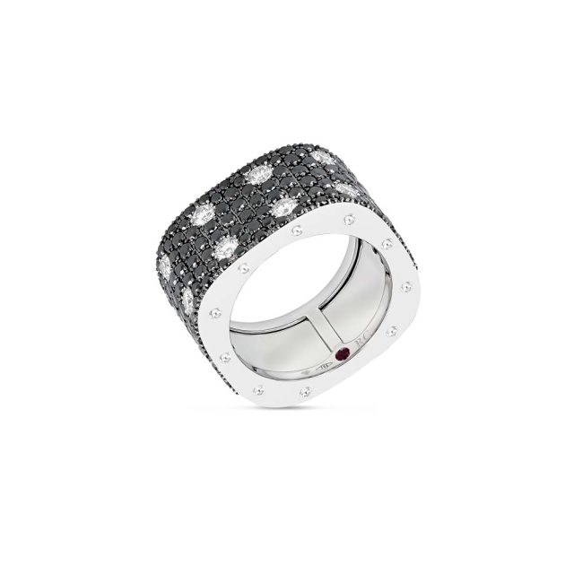 Poi Moi ring large in 18kt. white gold with white and black diamonds